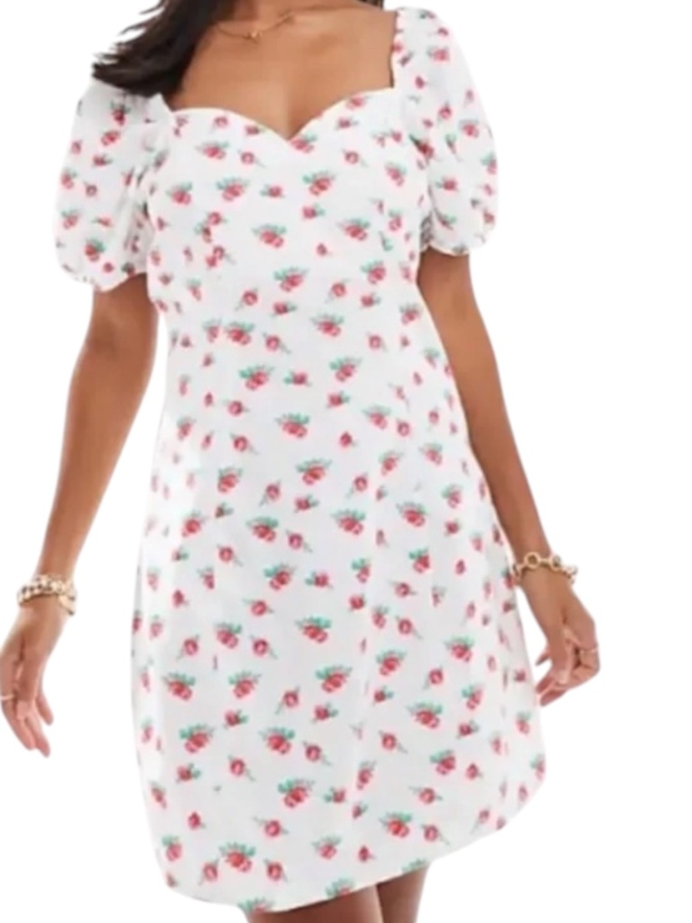 Vero Moda Floral Puff Sleeve Sweetheart Mini Dress M